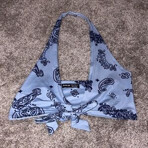 SHEIN Blue Paisley Halter Crop Top